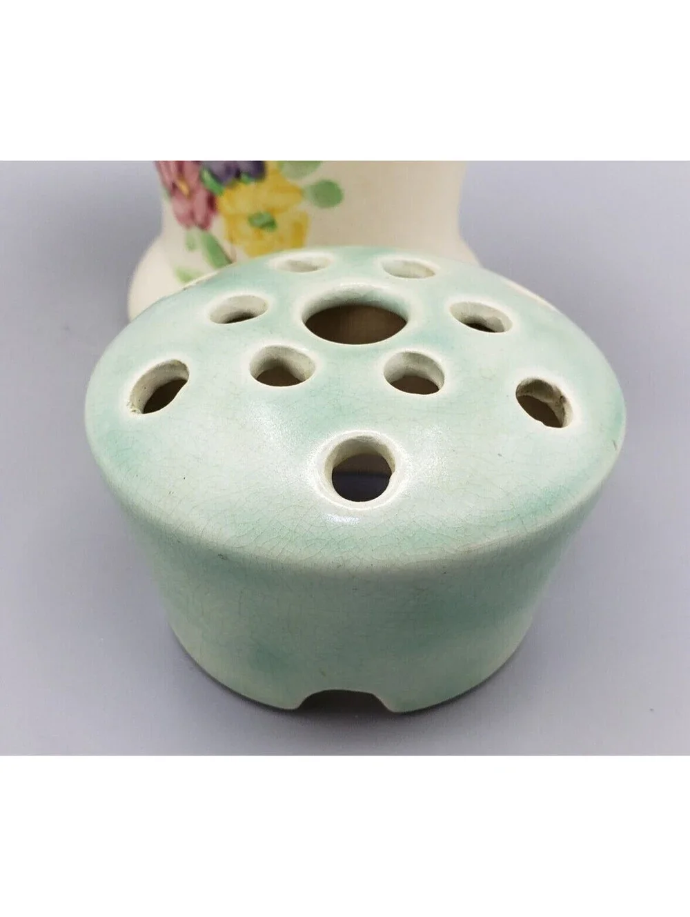VTG E. Radford Pottery Flower Basket with Frog Hand Painted England Ceramic Vase